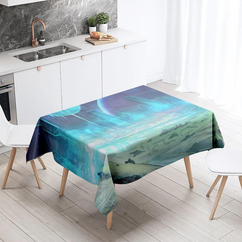 Starry Universe Tablecloth Camping Party  Anti-Stain Waterproof Rectangular Kitchen Dining Table Home Decor