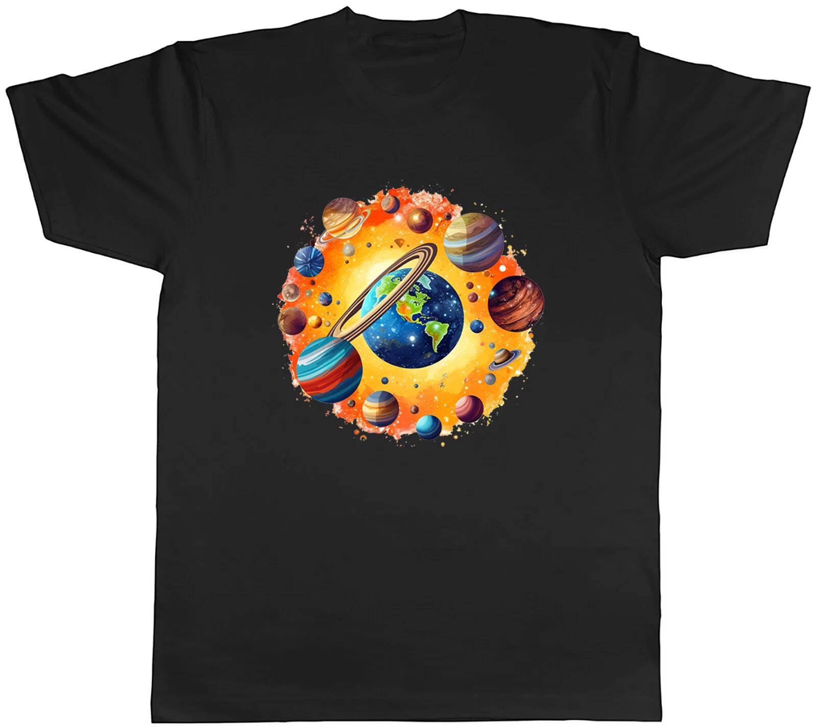 Earth Space Mens T-Shirt Solar System Planets Unisex Tee Gift S