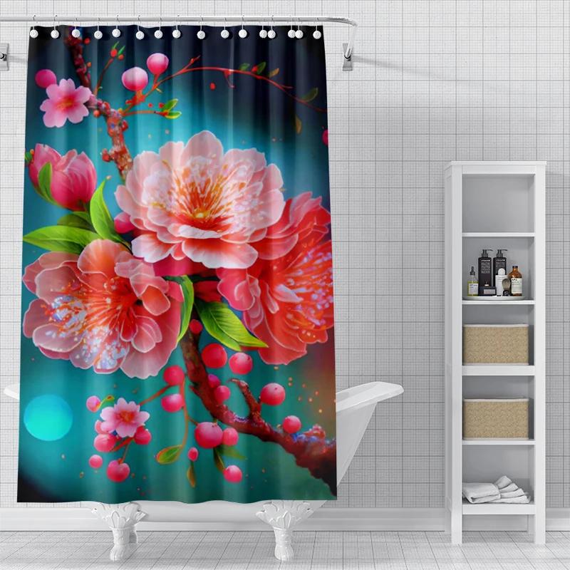 Plum Blossom Flowers Home Shower Curtains For Bathroom Waterproof Fabric Modern Nordic Style Bathroom Curtains