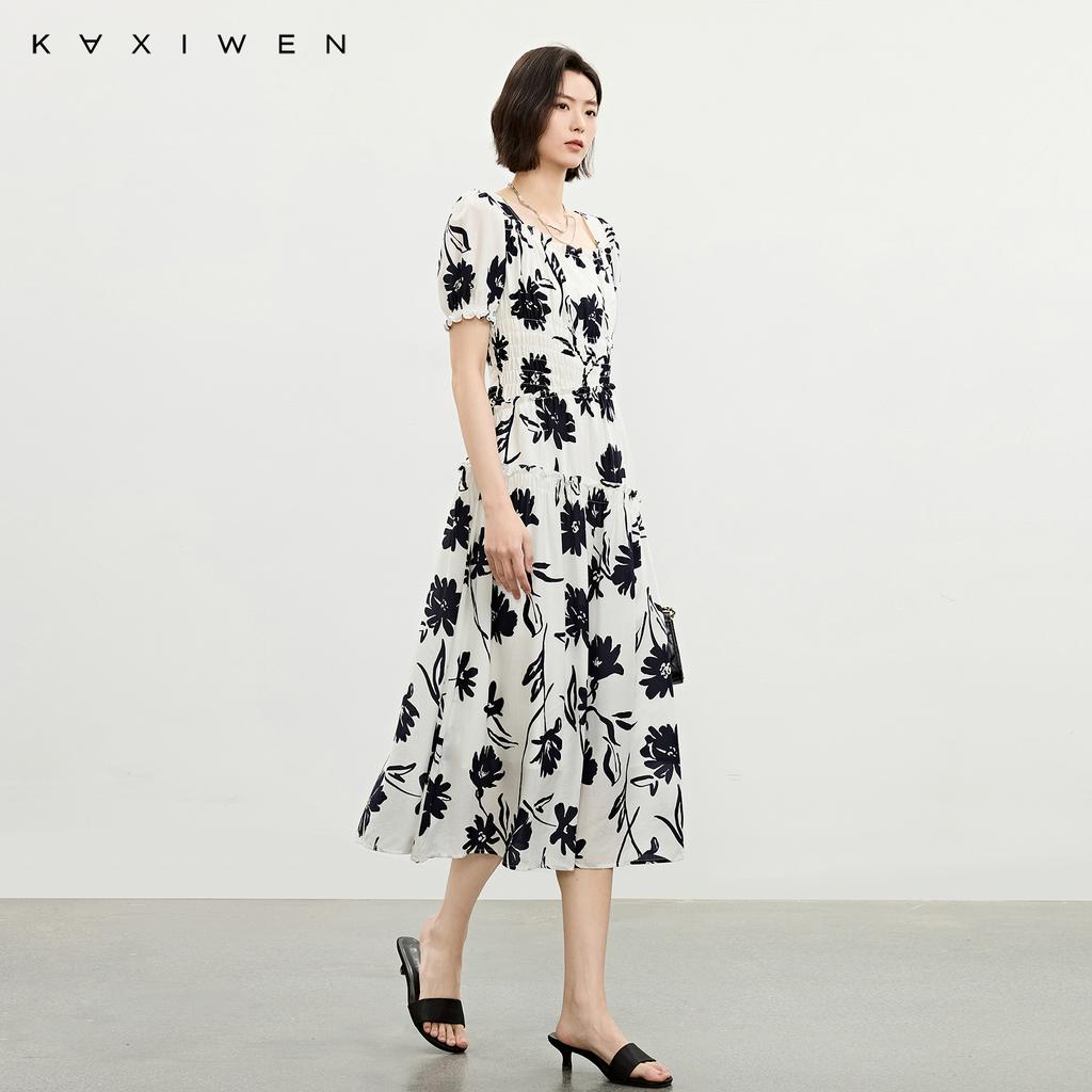 Printed drawstring dress