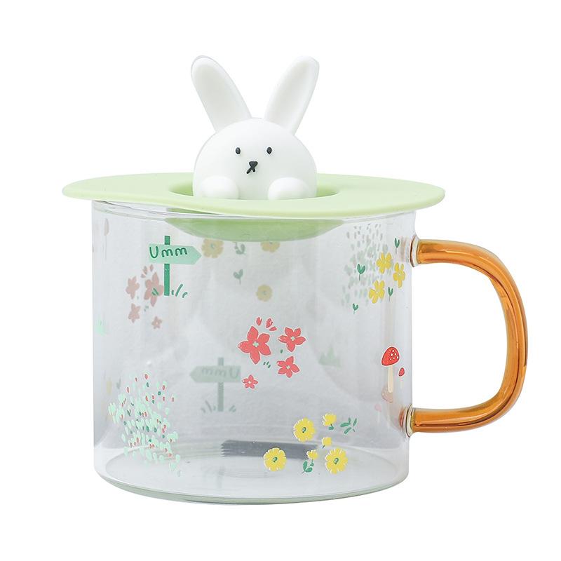 

Мультяшный милый кролик стеклянная кружка кофейная кружка для чая кружки и кружки забавная посуда для кухни столовой бара дома сада