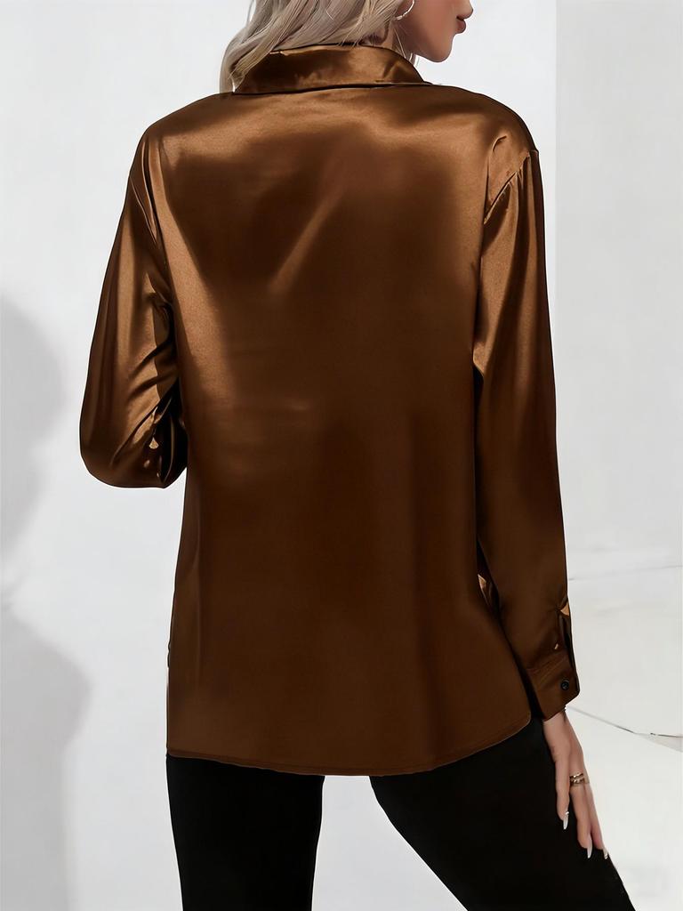 Chemise Satinée Brillante Élégante à Manches Longues pour Femme – Polyvalente pour le Printemps, l'Automne et Toutes les Saisons