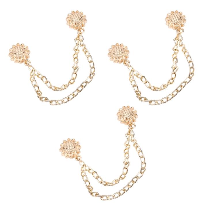 3 Pcs Pants Clips Magnetic Clothing Clips with Chain Adjustable Magnetic Pins Flowers Magnetic Buttons золотой