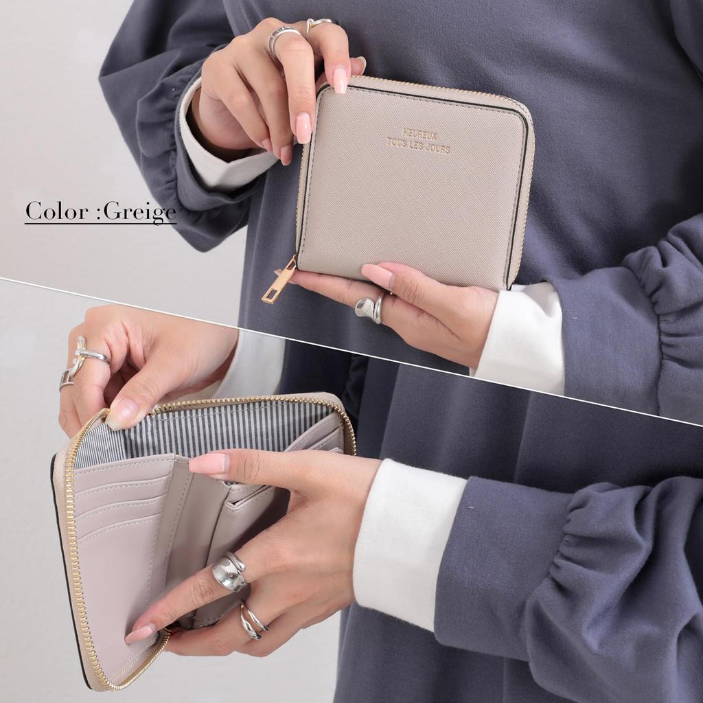 Naru Synthetic Leather Round Zipper Wallet, Bifold Wallet for Women, Compact, Large Capacity, Coin Purse, Card Case, Muted Color, Stylish, Simple,