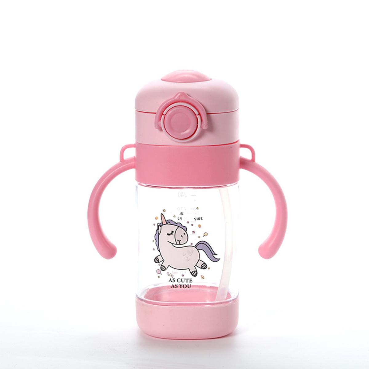 

No-Spill Trainer Cup With Silicone Spout Straw With Hygienic Cover Toddler Sippy Cup Cute Animal Drinking Water Bottle Unicorn Set