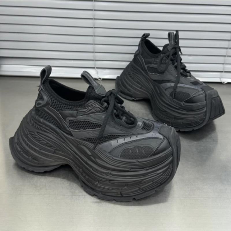 

Унисекс Большие размеры Женская спортивная обувь Толстая подошва Шнуровка Разноцветная женская обувь Мужская увеличивающая рост повседневная спортивная обувь 40 чёрный