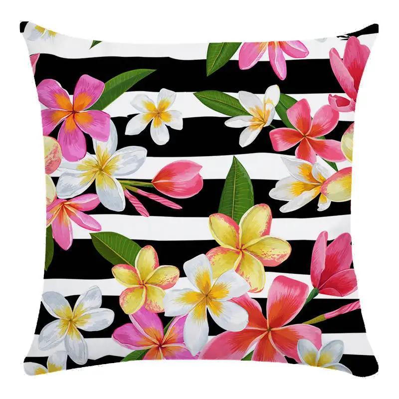 Colorful Parrot Flower Oil Painting Pattern Cushion Cover Sofa Decorative Pillow Cover Floral Pillowcase Home Decor 45X45Cm