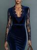 Retro Lace Velvet Deep V-Neck Long Sleeve Dress with Waist-Cinching and Hip-Hugging Skirt