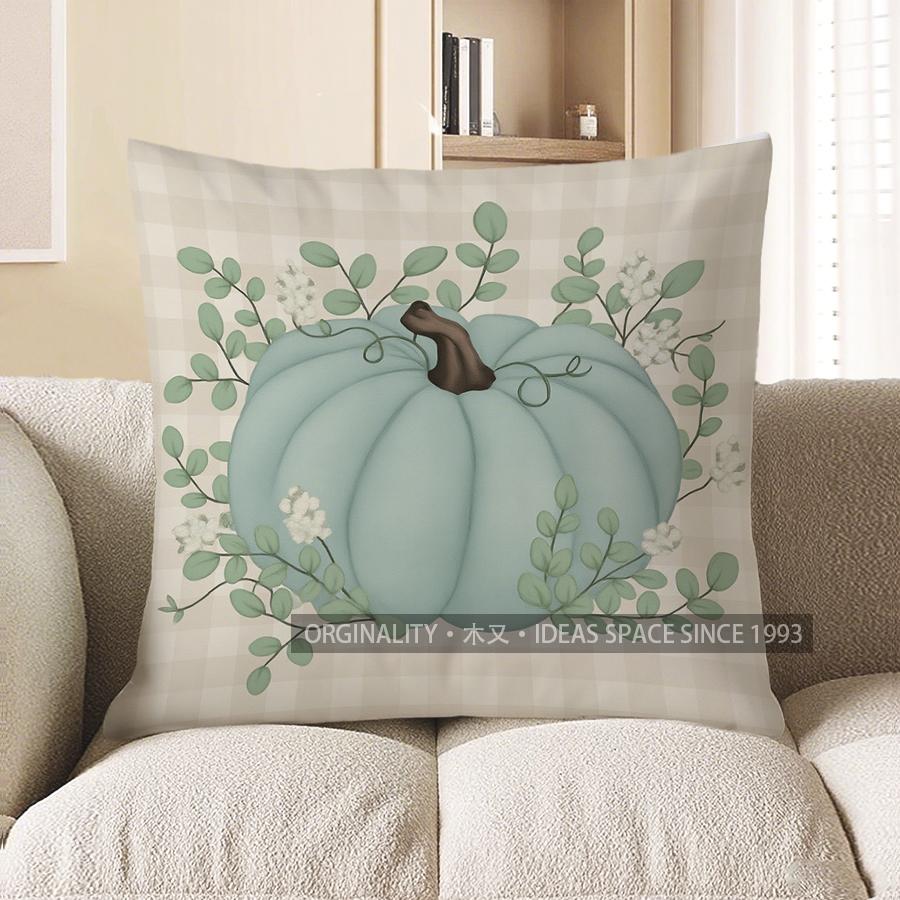 

Home Decor Autumn Pumpkins With Eucalyptus Pillow Cover Pattern Cushion Cover Suitable For Sofa Bedroom Car Pillow Cover 40x40cm