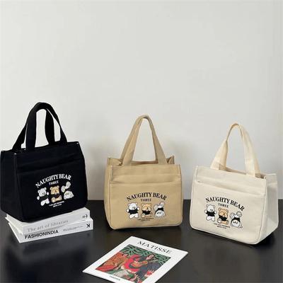 1 Stück Cartoon Niedliches Bedrucktes Muster Canvas Vielseitige Handtasche Büroangestellter Lunchtasche Tragetasche Bergsteigertasche Weihnachtsgeschenke