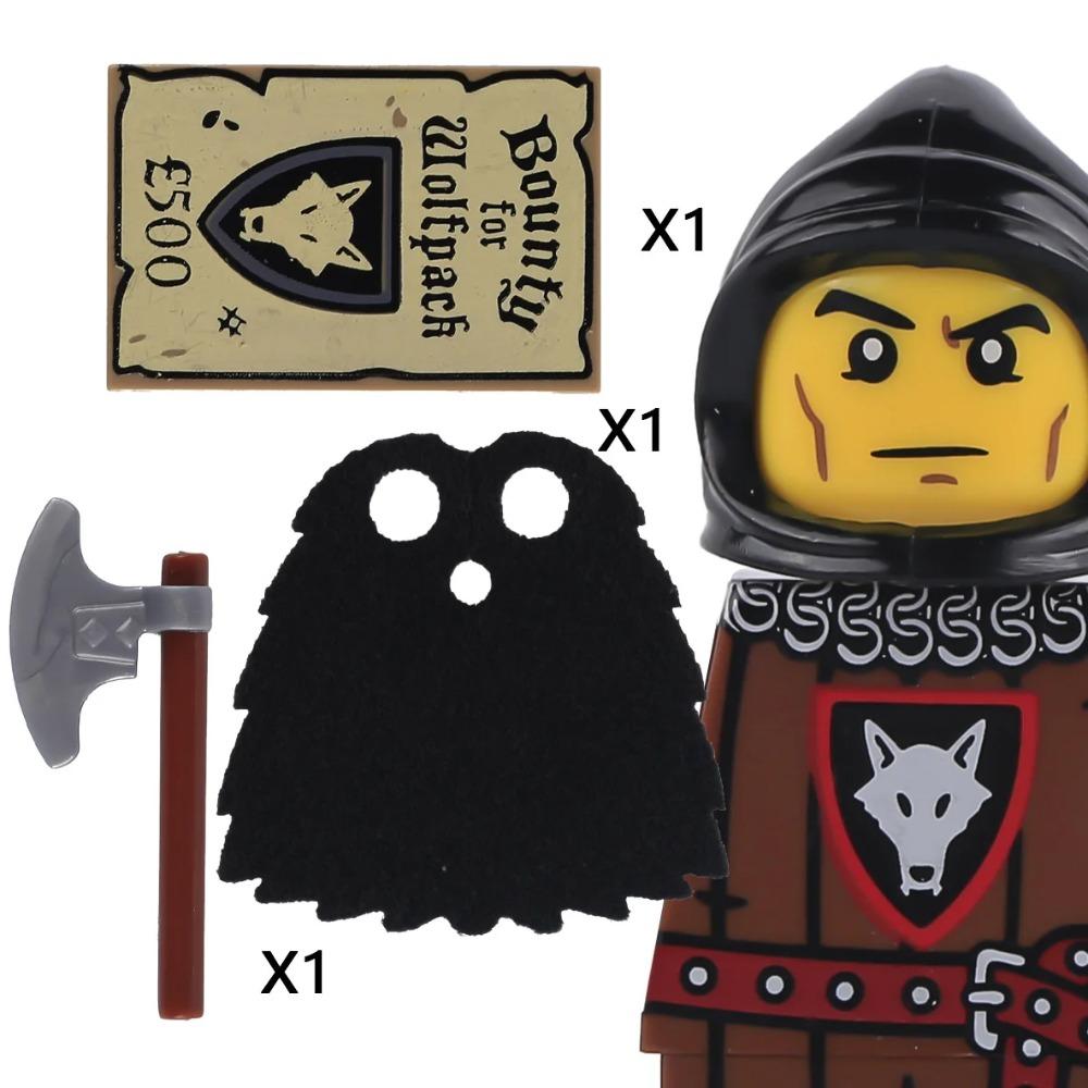 MOC Burg Wolf Ritter Figuren Bausteine Mittelalterliche Militärsoldaten Wache Ranger Krieger Schilde Umhang Waffen Steine Spielzeug