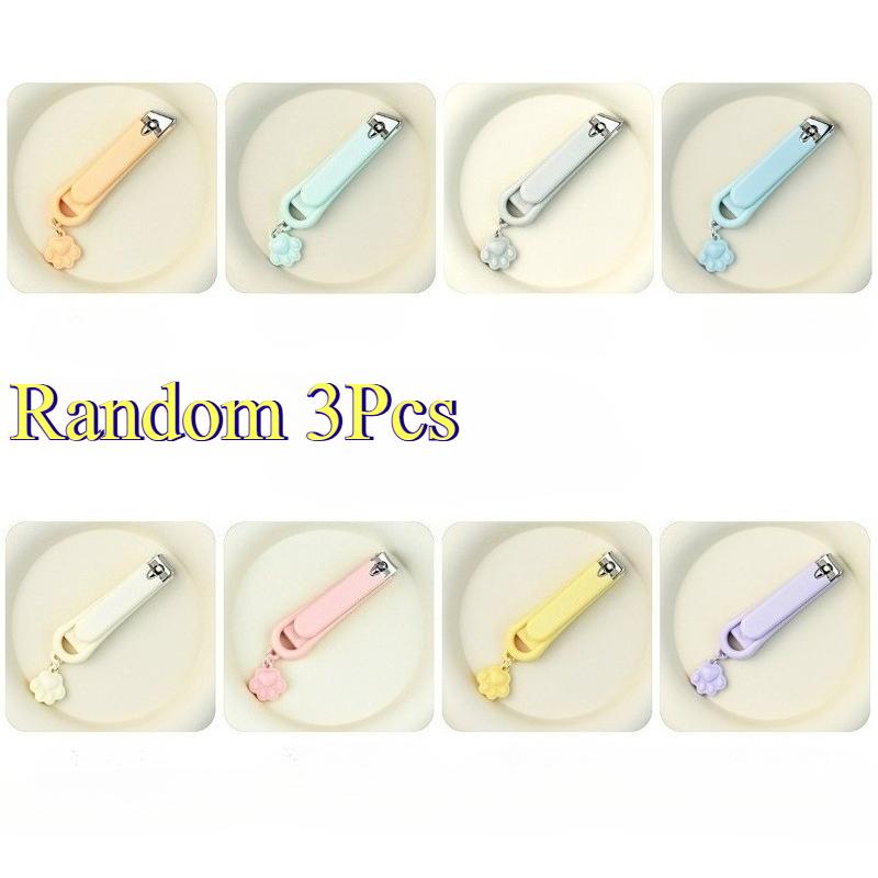 3Pcs Cute Nail Clippers Flat/Oblique Fingernail Cutter Folding Anti-splash Manicure Nail Scissors