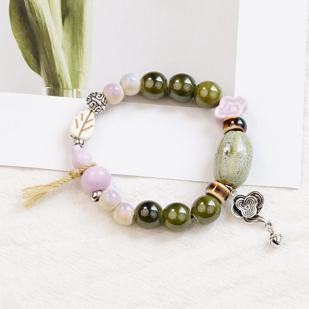 Literary and artistic Maillard color Jingdezhen ceramic bracelet female gift student national style creative national style simple bracelet