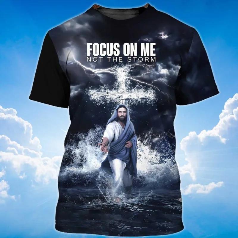 

Vintage Men T-Shirt 3D Focus On Jesus Print Short Sleeve Tops Street Casual T Shirt Streetwear Oversized Tee Shirt Men Clothing M