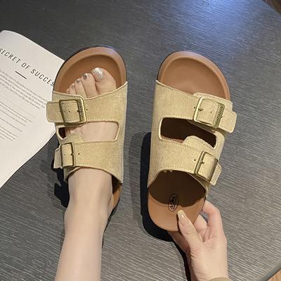 Slippers Women's Summer Outer Wear 2025 New Thick-soled Casual Non-slip Soft-soled Beach One-word Sandals Retro Vacation Shoes