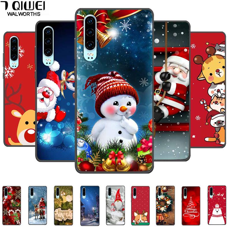 Christmas Phone Cases For Huawei P30 Pro P30 lite Case Black Silicone TPU Soft Cover For Huawei P30 Pro Santa Claus Bumper Funda