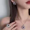 Exquisite Hollow Set: Purple-Blue Sapphire Gemstone Ring, Necklace & Earrings