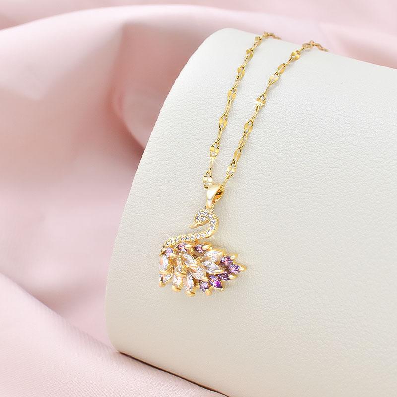 Titanium Steel Swan Necklace Women'S Simple And Versatile Inlaid Zircon Pendant Collarbone Chain