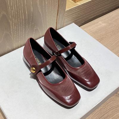 Francuski Retro Wieczór Bryza Delikatny Ze Spódnicą Mary Jane Małe Skórzane Buty Burgundowe Pojedyncze Buty Gruby Obcas Duży Rozmiar Damskie Buty 4143
