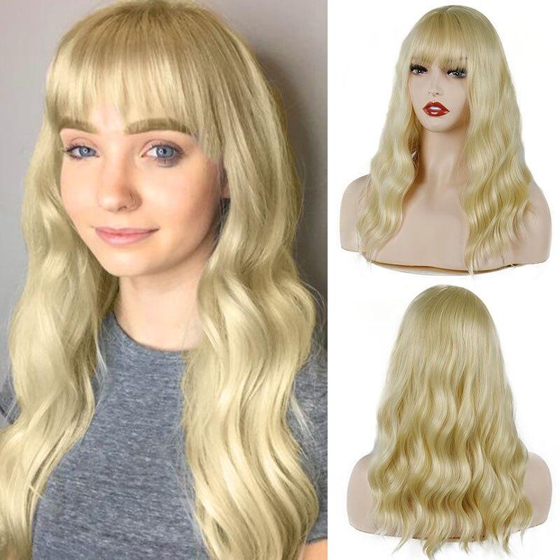 MERISIHAIR Long Brown Wavy Wig Synthetic Fiber Shoulder Length Wavy Wig Cosplay Water Wave Blonde Wigs for Women