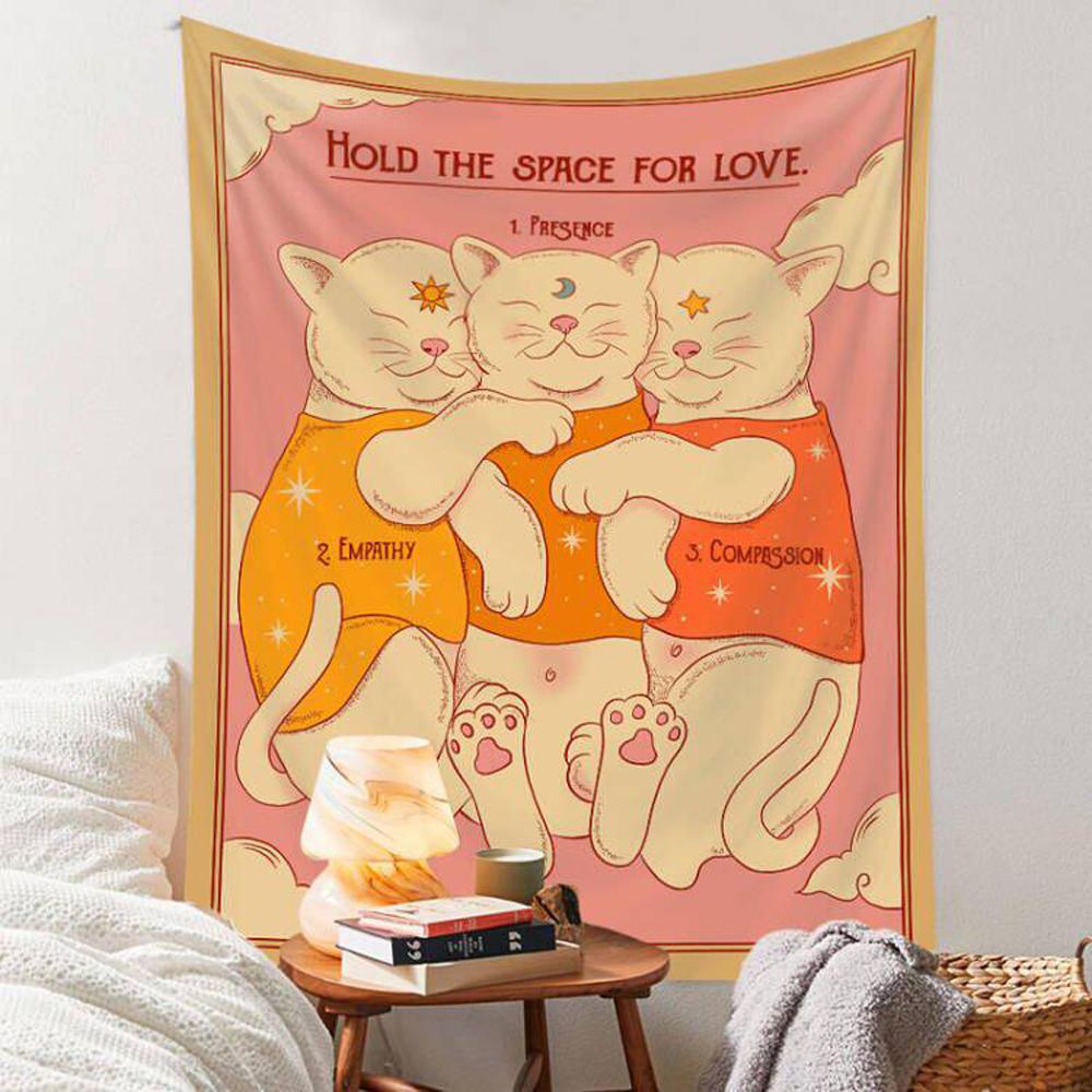 Vintage Bohemian Cat Wall Tapestry for Bedroom Dorm Bedside Decor Hanging Artistic Cat Theme Home Decor