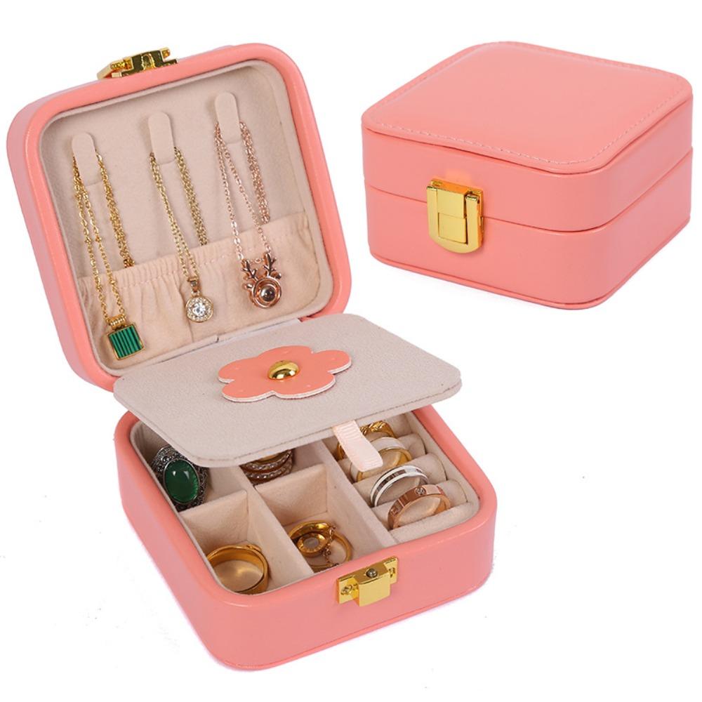 

Зеркальный кейс для хранения серег Большой вместимости Держатель для украшений Сумка для упаковки украшений На открытом воздухе розовый