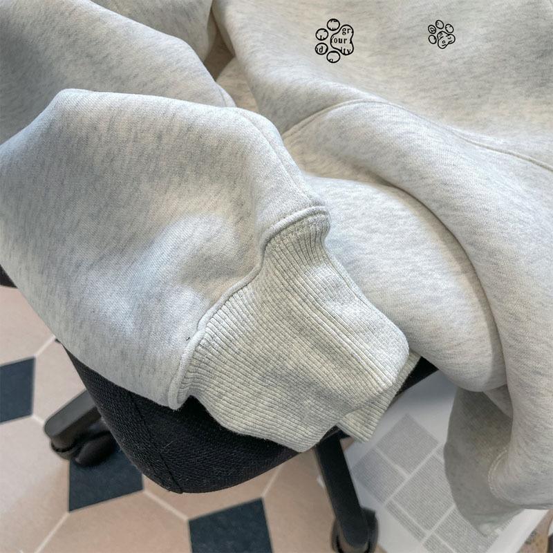 Autumn and winter retro printing heavy hooded sweater men's fleece thickened ruffian handsome loose versatile pullover woman