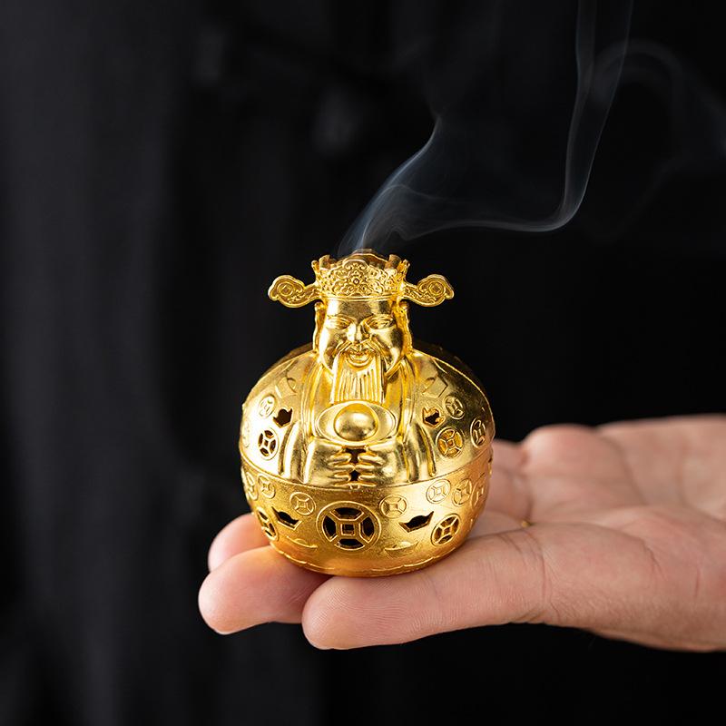 Lucky Wealth Cat Incense Burner Golden Feng Shui Good Luck Home/Office Decor With Prosperity Symbols Meditation Accessory