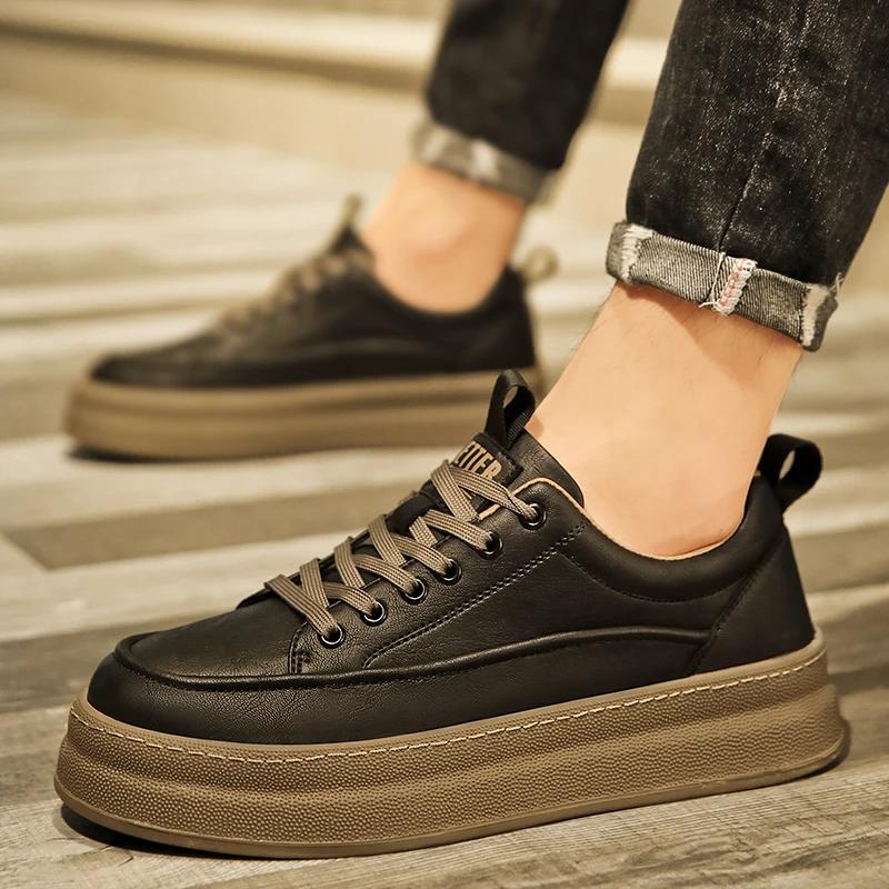 New Men Leather Casual Shoes Comfort Outdoor Sneakers Fashion Luxury Handmade Designer Shoes Tennis Masculino Men Business Shoes