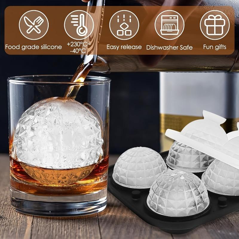 Large Ice Cube Tray, 4Pack Sphere Ice Cube Mold  Leak-free Round Ice Cube Mold, Easy Fill & Release Ice Ball Maker for Whiskey