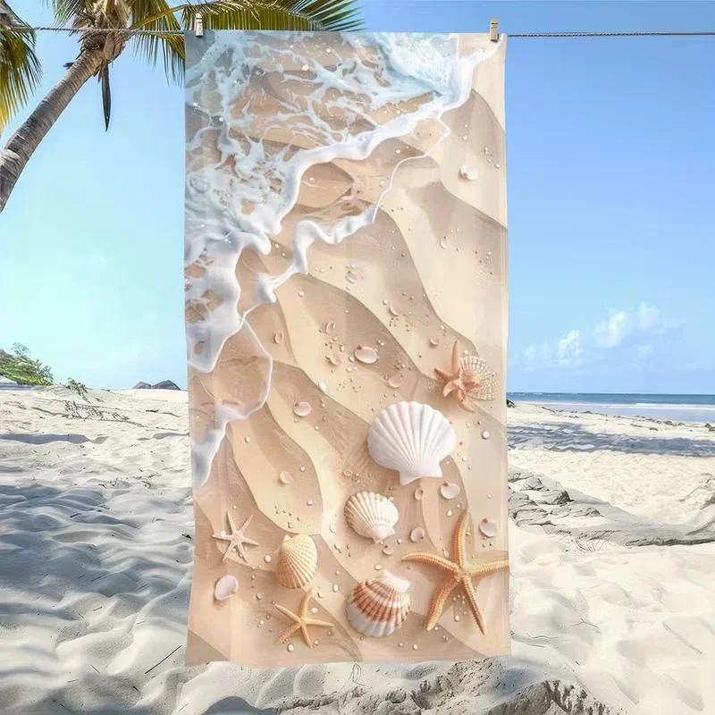 Coral Starfish Shell Pattern Outdoor Beach Towel Super Super Lightweight Quick Drying Sun Shawl Yoga Towel Running Beach Towel