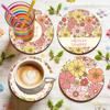 Tabletop Drink Holders 4PCS Easter Flower Coasters Set, Thick Cork Base Non-Slip Heat Resistant Non Slip Wood Coasters, Floral Print Decorative