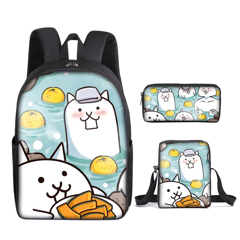 The Battle Cats Rucksack Dreiteiliges Set für Kindergartenkinder, Rucksack mit großem Fassungsvermögen, Umhängetasche, Federmäppchen