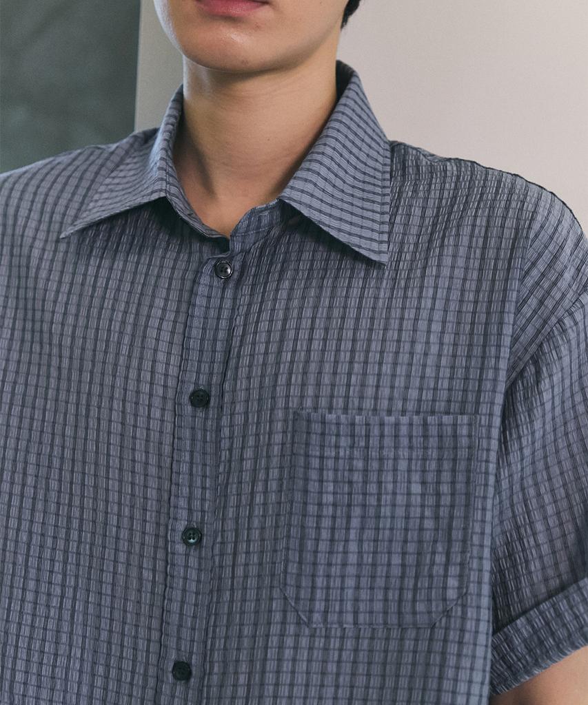 Beullusseonpeullawo Crinkle Check Short Sleeve Shirt [Blue]
