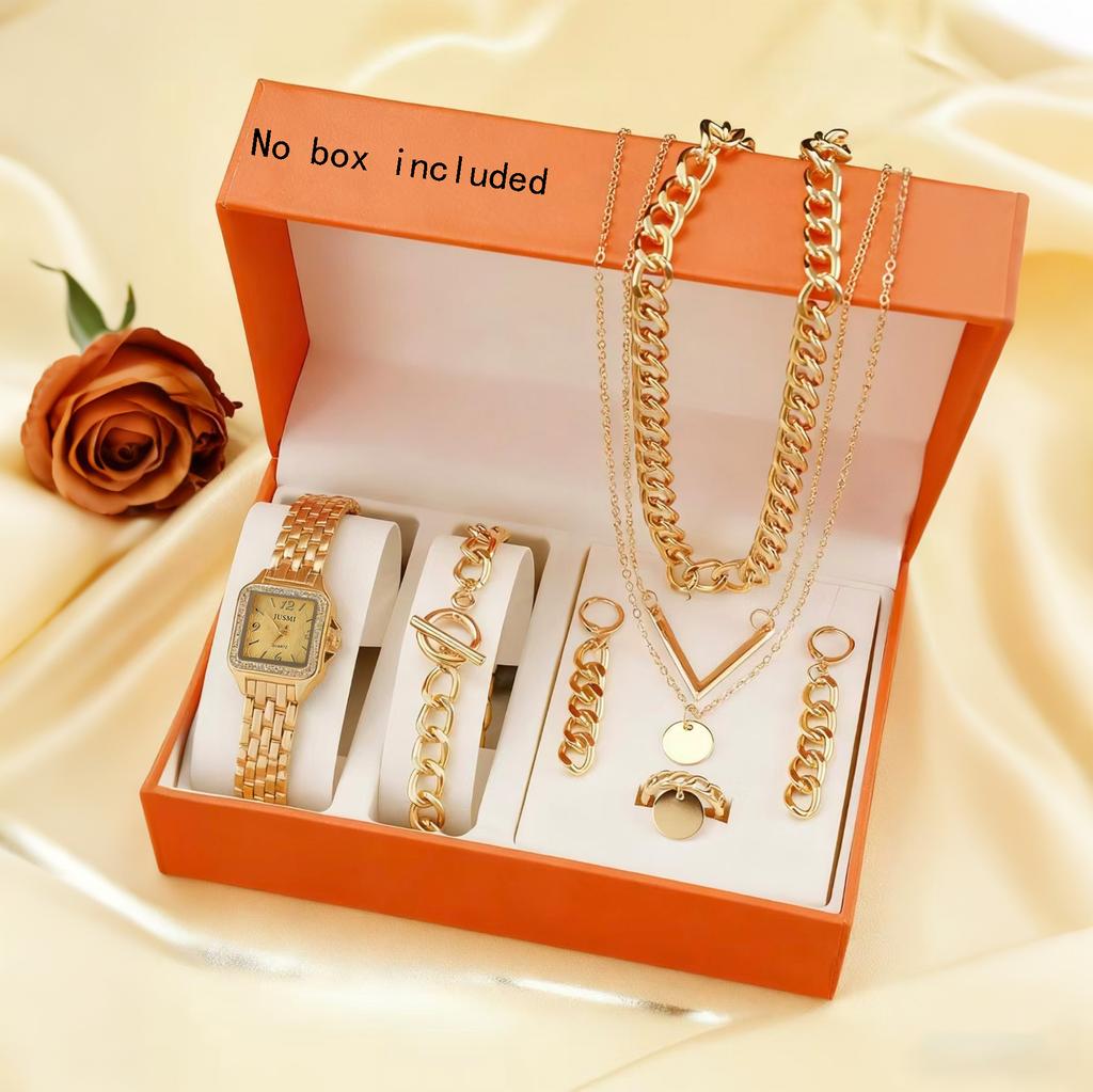 Vintage Light Luxury Watch Set Women's Quartz Watch Necklace Bracelet Earrings 8-piece Set High Sense Fashion Christmas Gift