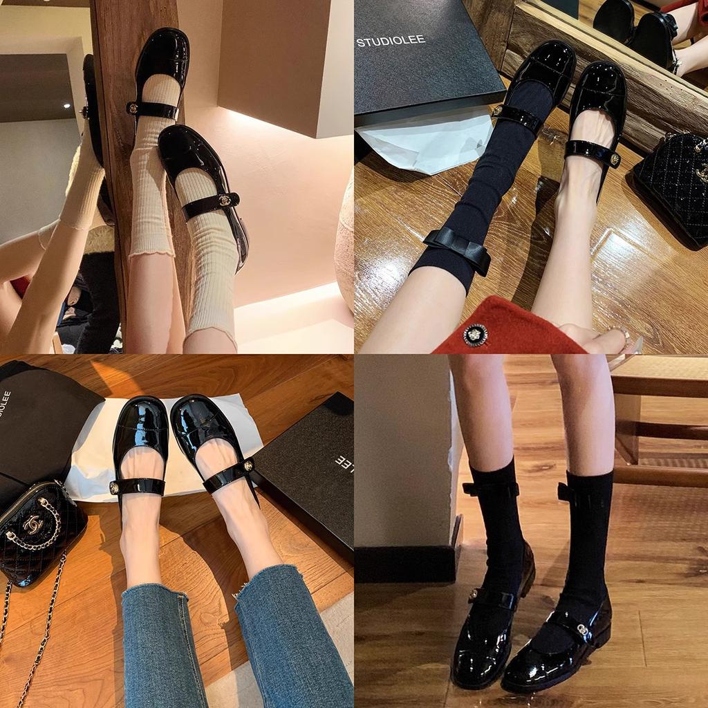 Französischer College-Stil klassisch vielseitig runder Kopf leichte Öffnung ein Wort mit dickem Absatz Mary Jane Einzelschuhe Damen kleine Lederschuhe Damen s