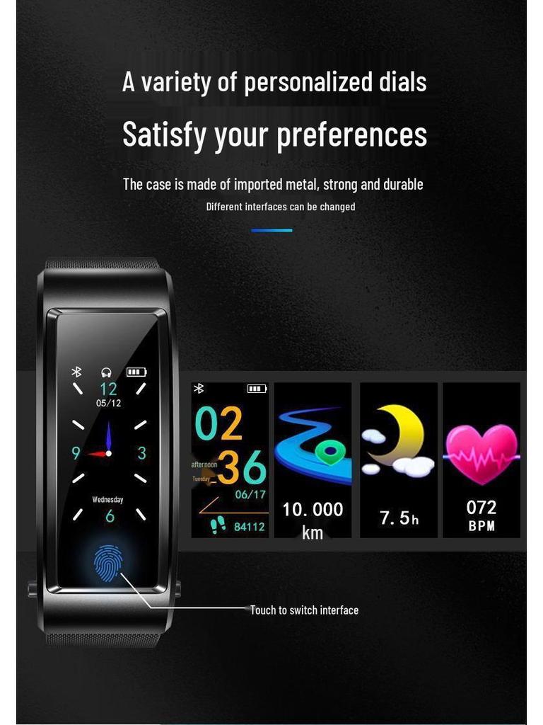 Smart Sports Bracelet: Heart Rate & Blood Oxygen Monitor with Bluetooth Earphones for Men & Women