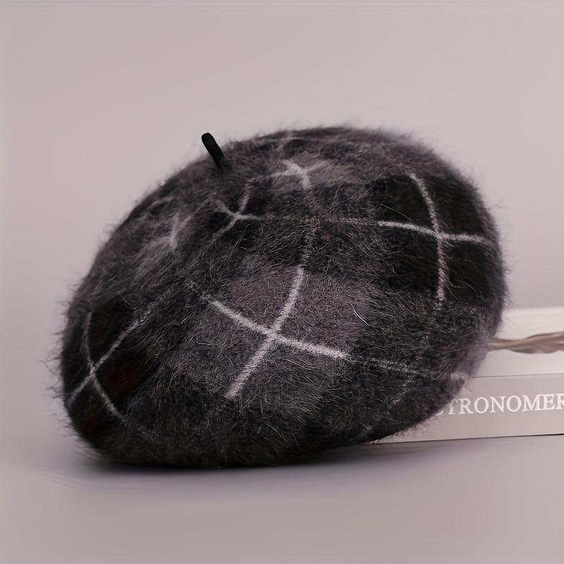 Women S Beret for Autumn And Winter, Checkered Outdoor Wool Pumpkin Hat with Ear Protection, Warm Casual Cap Made of Fabric.