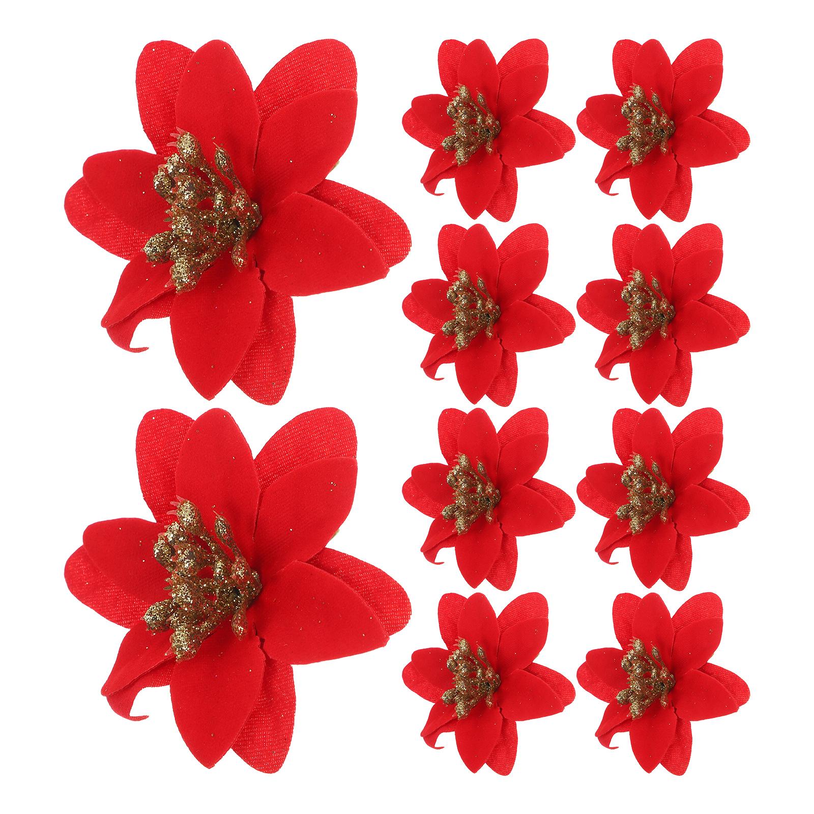 

10 PCS Christmas Flowers Tiny Poinsettia Heads Christmas Mini Crafts for Xmas Garlands Decor Artificial Plant Navidad Ornament красный