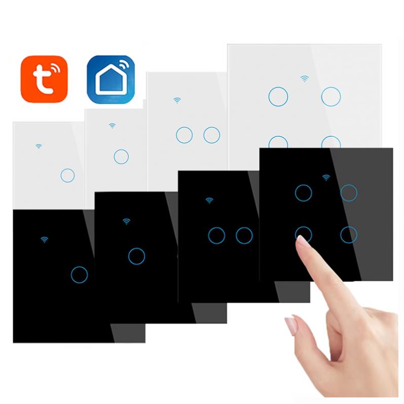 TUYA 1/2/3/4gang EU WiFi Smart Touch Switch Neutral Wire/No Neutral Wire Required Wall Touch Switch Work With Alexa Google Home
