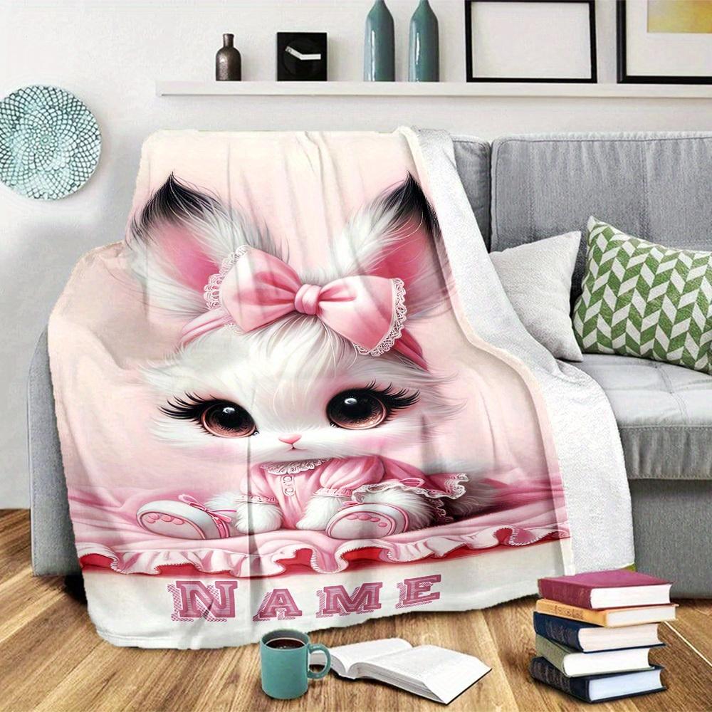 Cute Bunny With Pink Roses Home Blankets Comfortable Soft Lightweight Multiseasonal Blanket For Picnics Sofas Offices Beds Living Rooms Perfect Gift