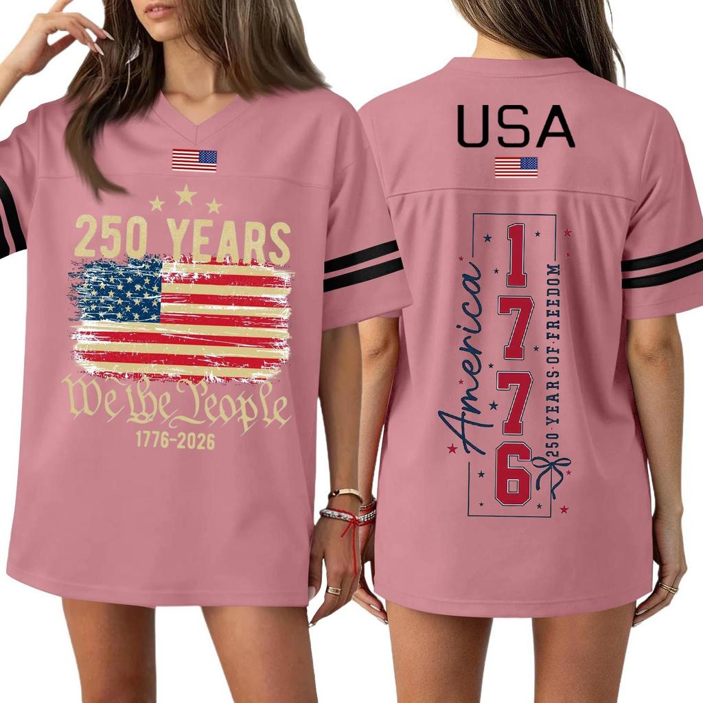 Women's Casual Fashion V-Neck Sports Independence Day Print Short Sleeve Sports T-Shirt Top