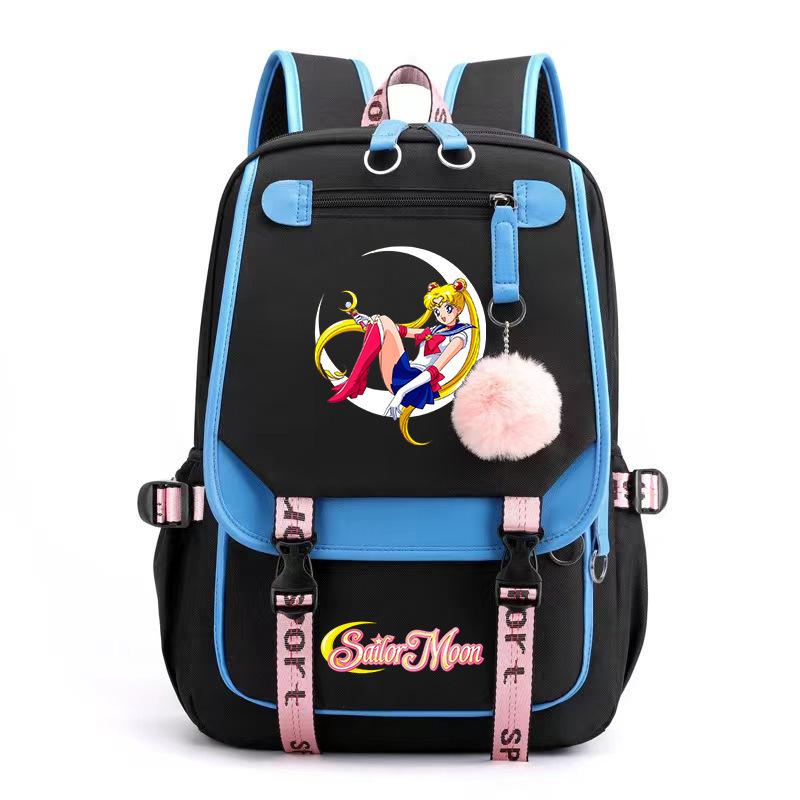 Sailor Moon Cute Anime Printed Student School Bag USB Interface Large Capacity Canvas Bag Computer Bag