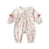 Autumn Rabbit Print Bowknot Baby Girl Romper Onesie