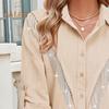 Women Shirt Lapel Long Sleeve Buttons Placket Shirt with Rhinestones Tassel Solid Color Loose Fit Casual Shirt