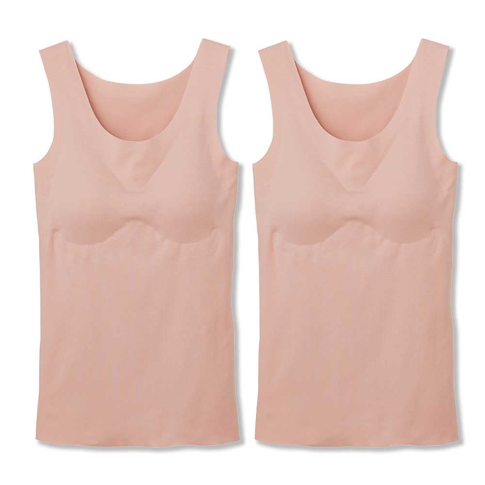 Tank Top with Kirei Labo Cotton Seamless Marche Pink of [Gunze] Pads, Fitte, Blend, Innerwear, Padded, Women's, (Set 2)
