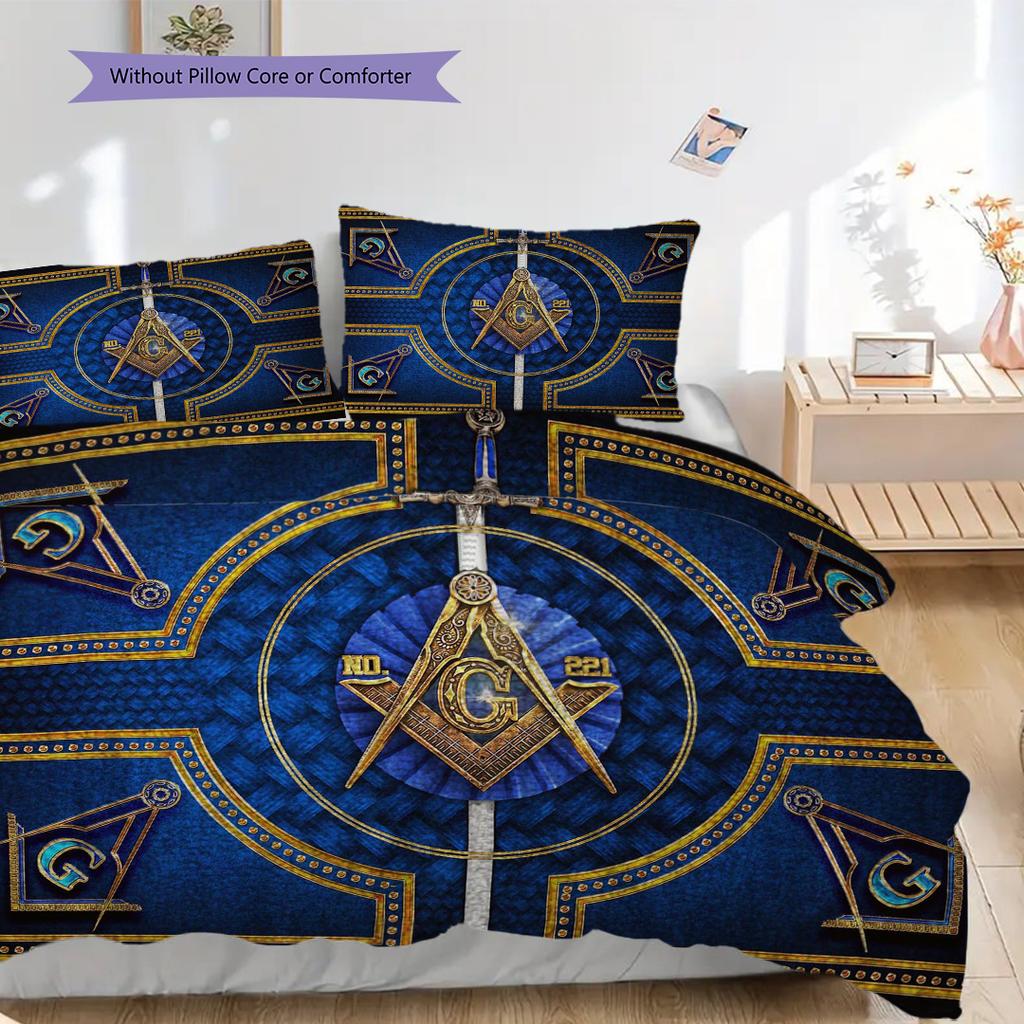 Shining All-Seeing Eye Freemason Bedding, Duvet Cover, Pillowcase, Home Decoration, Birthday Gift (1 * Duvet Cover+2 * Pillowcase, Coreless)