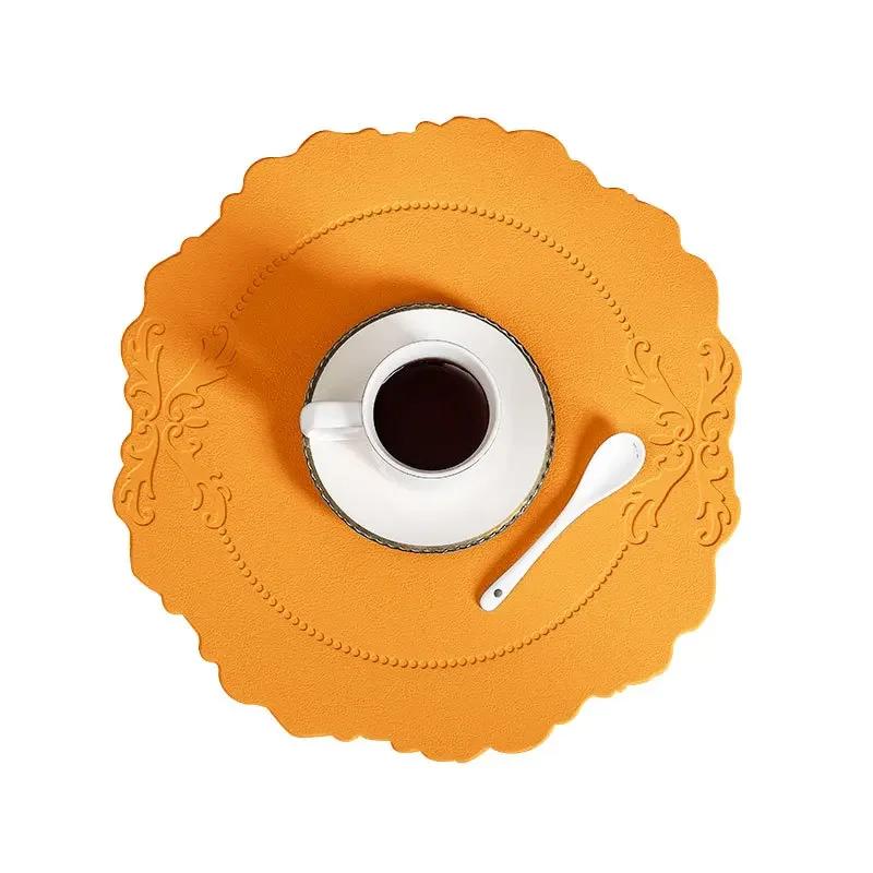 INS Nordic Leather Embossed Placemats Pads Western Table Mat Creative Heat-Resistant Waterproof Oil-Proof Light Luxury Retro Mat