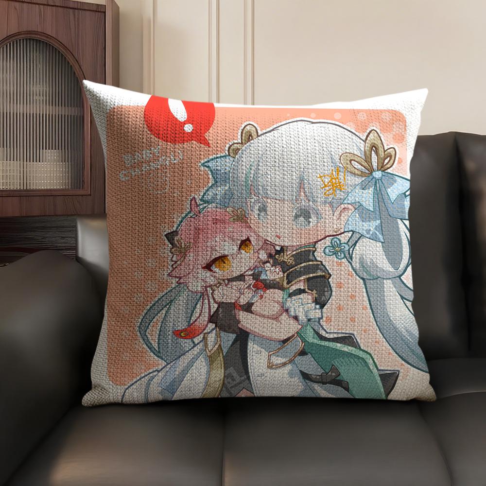 Jinhsi Cute Wuthering Waves Cushion Cover Natural Linen Organic Fabric DoubleSided Printing Sofa Home Decor Gift Pillow Case