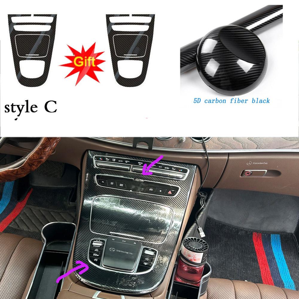 

For Mercedes E Class W213 C238 A238 2016- Car Gear Panel Gear Box Protective Film Car Interior Sticker Car Accessories stlye C 5D CF Black